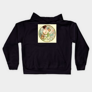 Art Nouveau April Calendar Alphonse Mucha Kids Hoodie